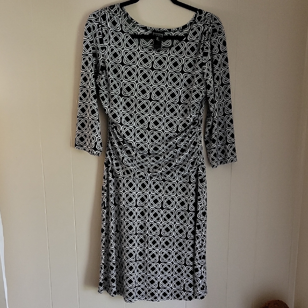 Enfocus Studio Black and White 3/4 Sleeve Sheath Dress